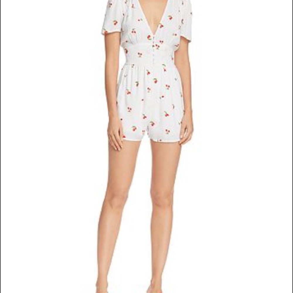 Aqua cherry print romper